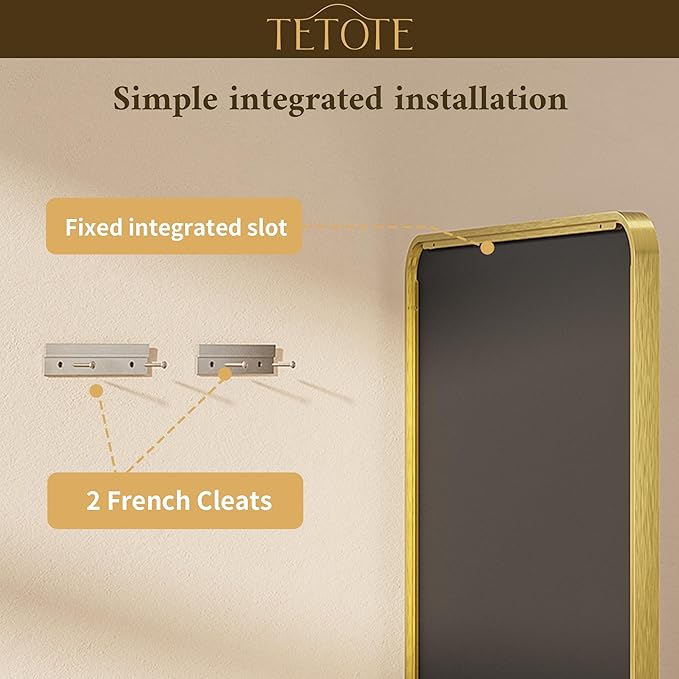 TETOTE 48 x 36 Inch Gold Mirrors Brushed Gold Metal Framed Bathroom Mirror, Tempered Glass, Modern Farmhouse Wall Mounted Mirror for Decorative(Horizontal/Vertical)