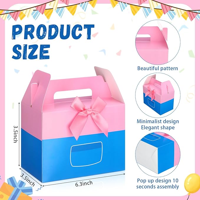YooNotee 24 Pack Cartoon Girls Happy Birthday Party Gift Boxes Decorations Pink Cartoon Candy Boxes with Bow Colorful Goodie Bags for Birthday Party Favors