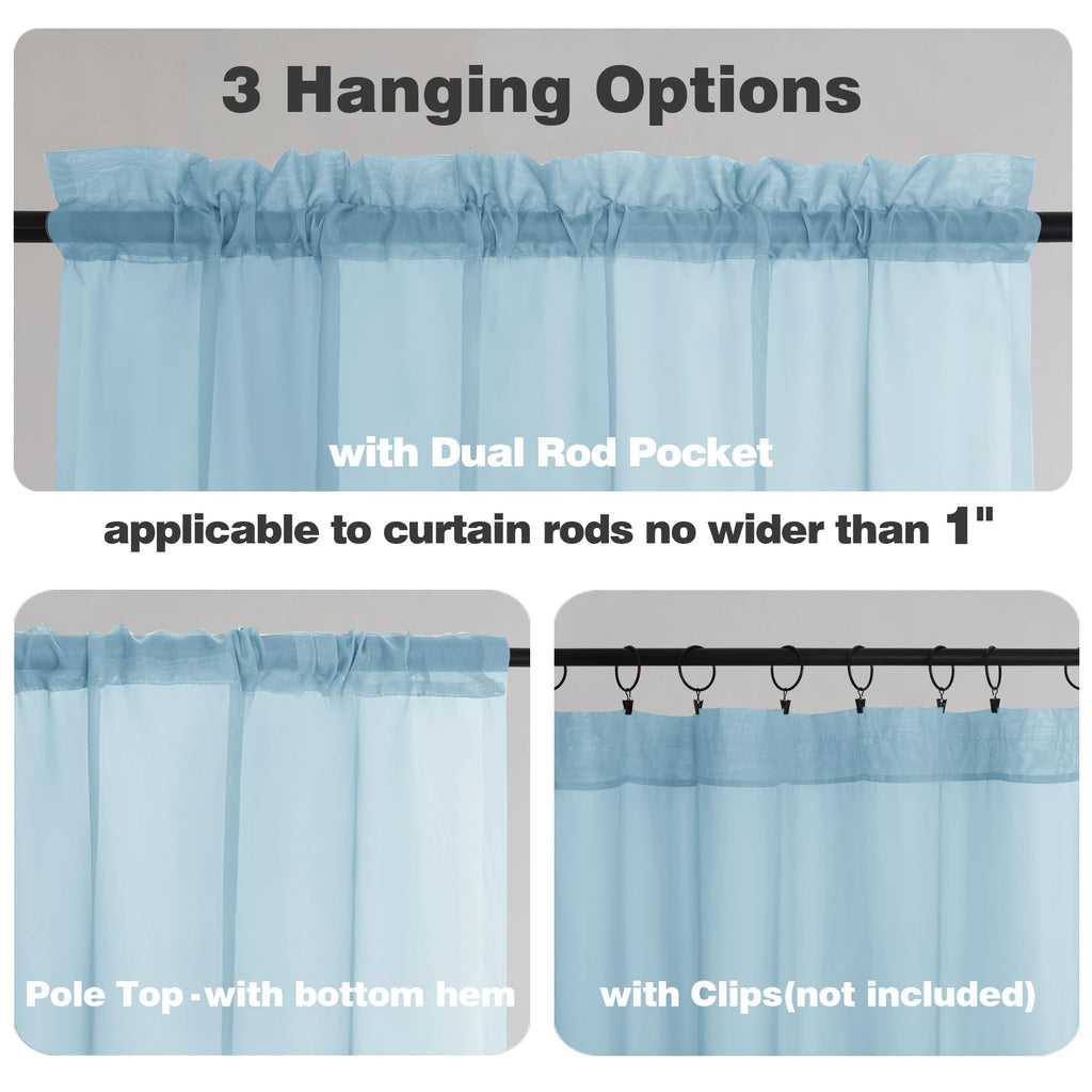 Sheer Sky Blue Tier Curtains 24 Inch Length (2 Count)