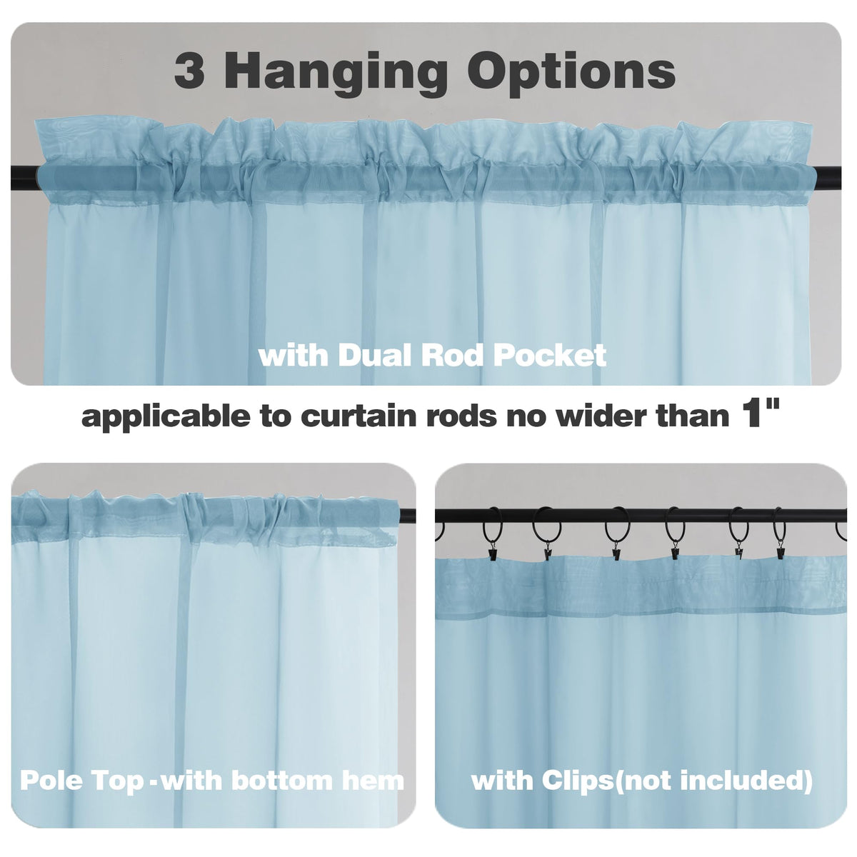 Sheer Sky Blue Tier Curtains 24 Inch Length (2 Count)
