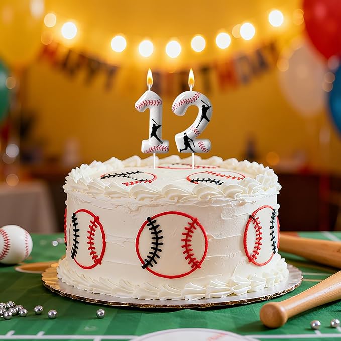 Baseball Birthday Number Candle, Number 12 Candles for Cake Topper, Ideal Birthday Parties Cake Decor, Wedding Anniversary and Other Celebrations (Candle 12)
