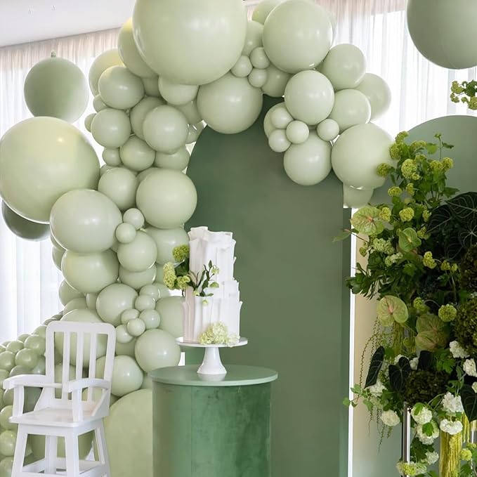 120pcs Sage Green Balloons, 18 12 10 5 inch Sage Balloons Different Sizes Sage Green Balloon Arch Kit for Wedding Bridal Baby Shower Birthday Party Decorations