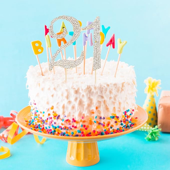 21 Cake Topper 21th Birthday Diamond Cake Topper for Girls 21 Bling Rhinestone Cake Decoration Party Supplies Keepsake，Gold