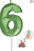 Number Birthday Candles(6 Candle Green) 3D Diamond Shape Number Happy Birthday Cake Candles for Birthday Party Wedding Decoration Reunions Theme Party