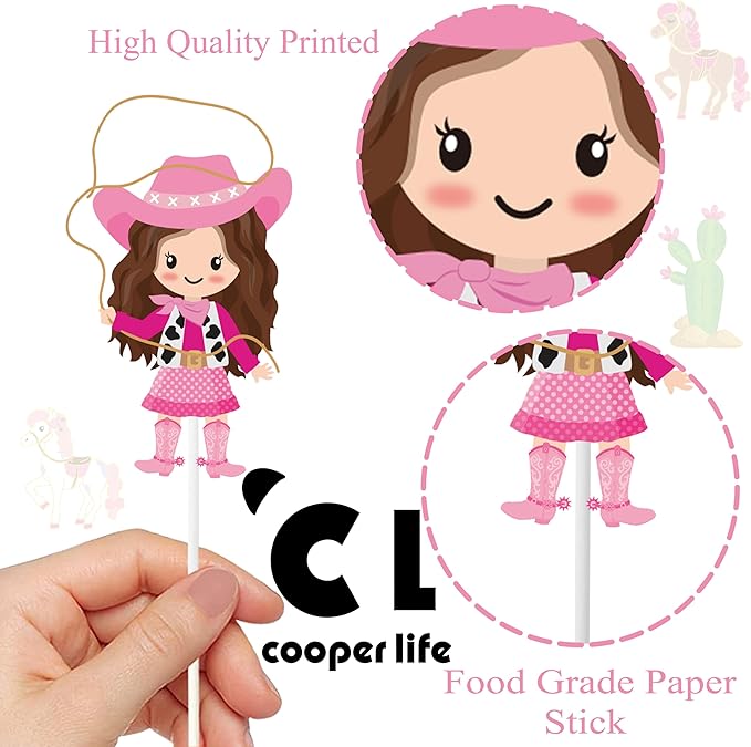 36Pcs Cowgirl Cupcake Toppers Western Theme Cake Decorations Pink Cowgirl Cupcake Toppers for Western Cowgirls Birthday Party Baby Shower Supplies