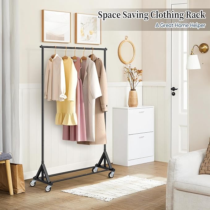 SLEEPING LAMB Heavy Duty Clothes Rack, Rolling Clothing Racks for Hanging Clothes Metal Garment Racking With Wheels, Clothes Hanger for Coats, Shirts, Sweaters Wardrobe Rack (Black)