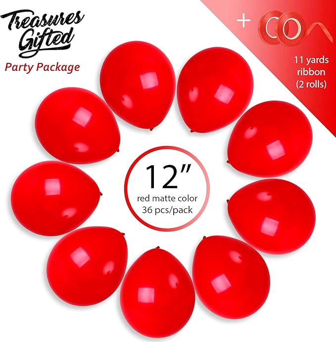 Treasures Gifted Matte Red Balloons - Dark, Ruby, Cherry, Crimson Latex 12 Inch - Globos Rojos - Bulk Pack of 72