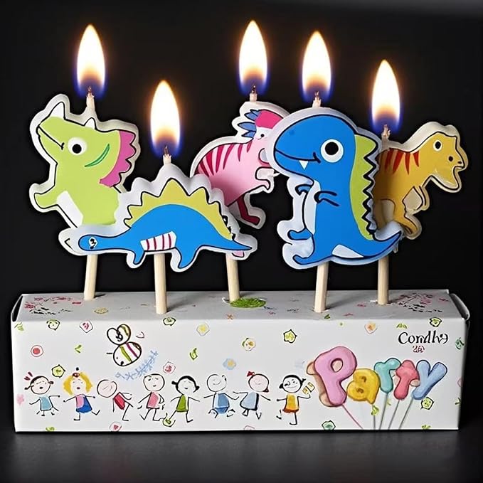 Number 1 Dinosaur Birthday Candles Set, Dino-Themed Cake Candle 1 2.75 Inch Green with 5Pcs Dinosaur Candles for Birthday Parties Celebration