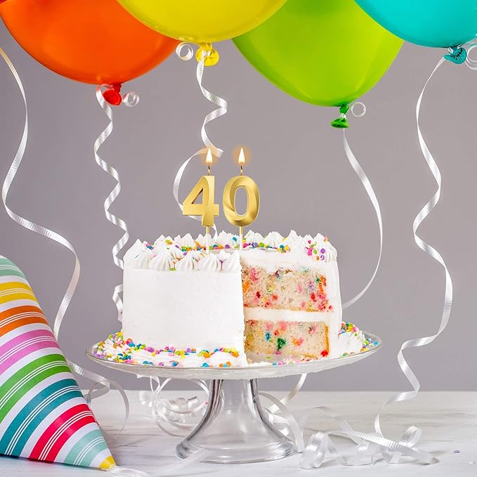 BBTO 40th Birthday Candles Number Candles Cake Topper Decoration for Birthday Wedding Anniversary Celebration Supplies(Gold)