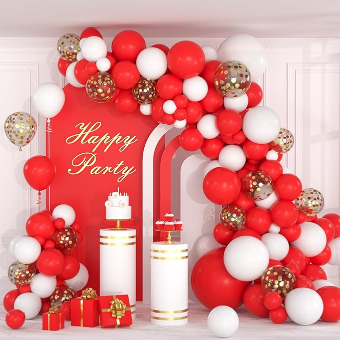 Red and White Balloon Arch Garland Kit - Red White Balloon Arch Red White Party Valentines Balloon Garland for Birthday Wedding Anniversary Graduation Bachelorette Party Decorations