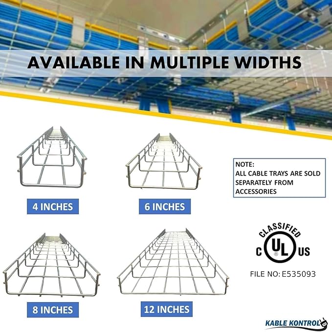 Kable Kontrol Cable Tray- 5 Feet Long - 4" Width, 2” Depth – Wire Mesh Tray Cable Management Rack Cords Organizer Cable Basket, Zinc Plated Steel NEC Approved for Network, Fiber Optic, Cabling