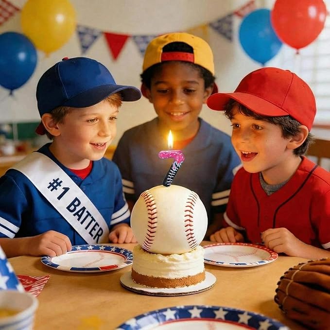 Conelist Ice Cream Drip Baseball Birthday Candle Number 7, Baseball Ice Cream Drip Birthday Cake Topper Pink Candle 7 for Cake Sport Team Theme Anniversary Celebration Party Decoration Favor Supply