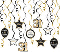 Happy 31st Birthday Black & Gold Glitter Swirls Streamers Party Decorations - 15 Pcs 31st Birthday Hanging Swirls Streamers Kit,Perfect for 31st Bday Party Sign.
