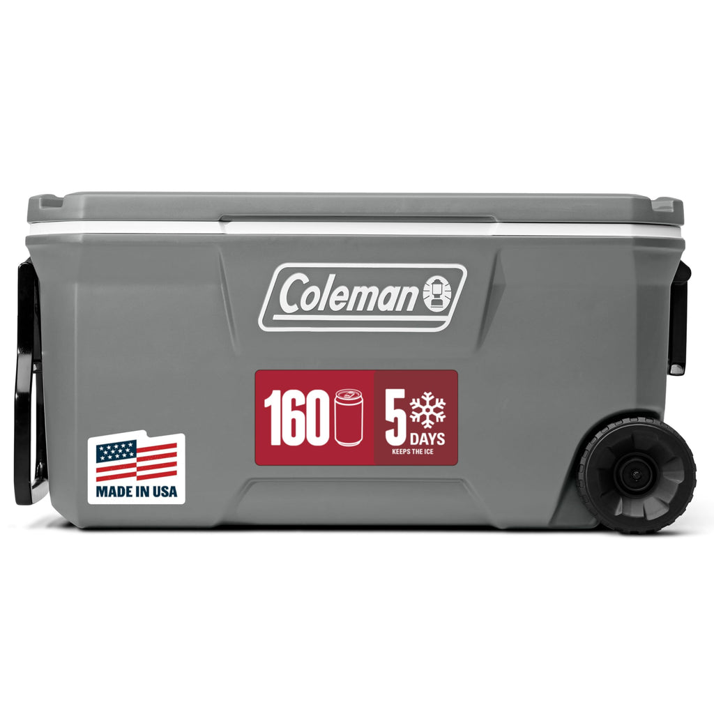 Coleman Classic Series Insulated Portable Rolling Cooler with Wheels, Leak-Resistant Outdoor Hard Cooler Keeps Ice up to 5 Days, 100-Quart