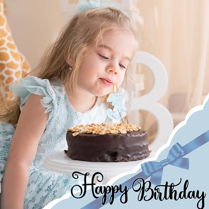 Birthday Candle for Cake, Blue Bow Number Candles, 2.76 inch Number, Cake Topper Decoration for Birthday Party (Number 3)