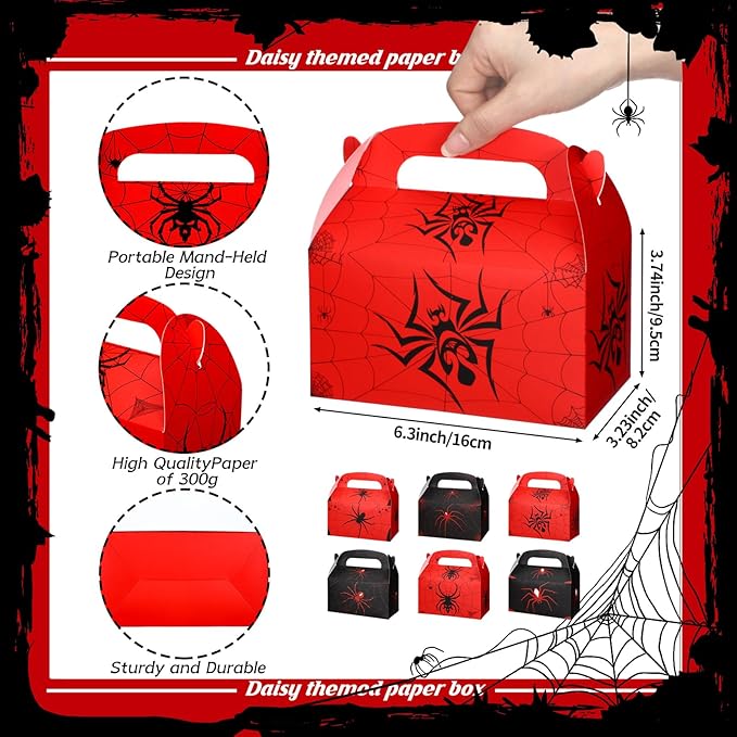 Kosiz 30 Pcs Spider Party Favors Halloween Spiderweb Birthday Party Supplies Spider Boxes Gift Spiderweb Theme Style Halloween Favors Goodie Boxes Fill up The Birthday Black and Red Candy Box