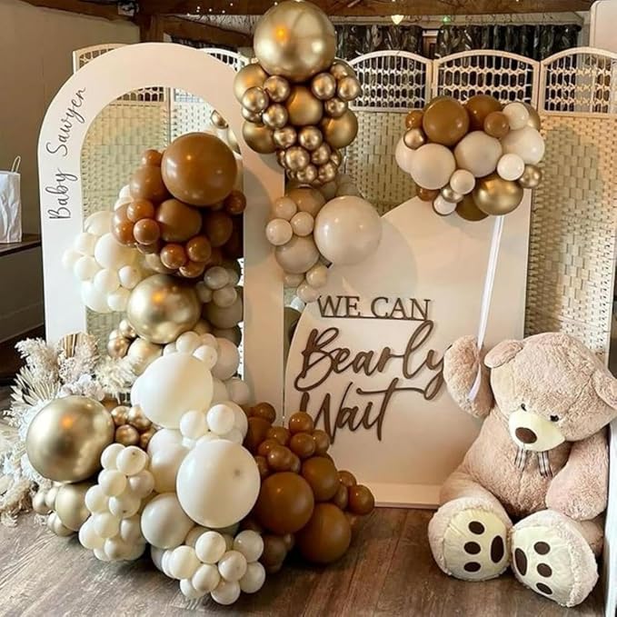 HILAVO Brown Gold Balloons, 12 inch Double Stuffed Brown Gold and Cream Beige Balloons for Neutral Baby Shower Boho Wedding Birthday Party Decorations