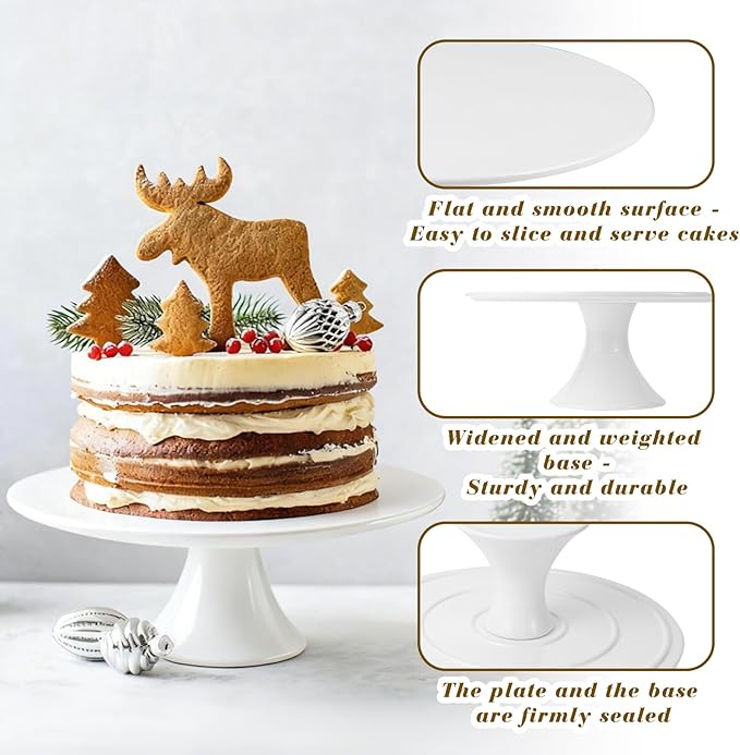10 Inch White Porcelain Wedding Cake Stand with Knife and Server Set, Round Cake Plate Display Holder for Birthday, Baby Shower, Party Dessert Cupcake, Home Decorating Stand