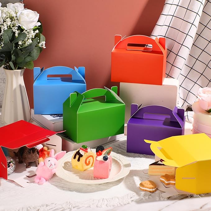 Skyygemm 24 Pcs Graduation Party Favor Gable Boxes Colorful Paper Treat Goodie Candy Cake Gift Box for Summer Birthday Wedding Party Decorations, 6 x 3.5 x 3.5 Inch(Rainbow)
