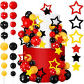 57 Pcs Black Red Yellow Ball Star Cake Topper Set Cartoon Cake Decorations with Flag DIY Insert Topper for One Two Years Happy Birthday Decorations Baby Shower Party Supplies(Happy Birthday)