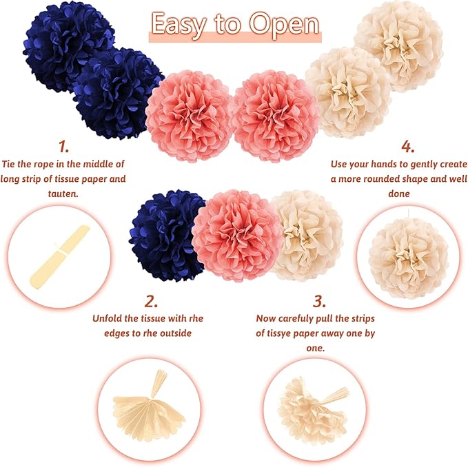 Rose Gold & Navy Blue Party Decorations - Happy Birthday Decorations with Banner for Women, Girls, Engagement & Anniversary Parties