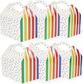 P6RB12 Happyhiram Favor Boxes 12 Pcs for Kids Birthday Box, Polka Dot and Striped Birthday Goodie Treat Boxes with Handles 6" Gable Boxes Colorful Candy Boxes Party Favor Paper Gift Boxes