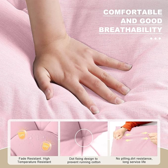 Bench Cushion 51 inches,Indoor/Outdoor Non-Slip Tufted Cushions, Premium Waterproof Linen, Soft Piano Sofa Cushions, High-Density Memory Foam(Light Pink-51x16x4in)