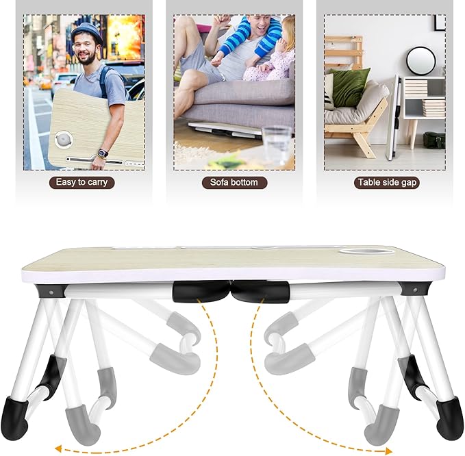 Zapuno Laptop Lap Desk, Foldable Laptop Table Tray with 4 USB Ports Storage Drawer and Cup Holder, Lap Bed Desk Notebook Stand Laptray Portable Standing Table for Bed Couch Floor