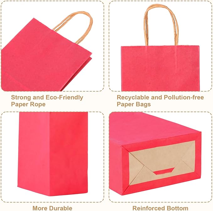 100 PCS Small Gift Bags with Handles, 5.91"x3.15"x8.27" Party Favor Bags, 12 Colored Goodie Bags for Birthday Party, Kraft Paper Gift Bags Bulk for Wedding, Baby Shower, Celebrations, Party Supplies