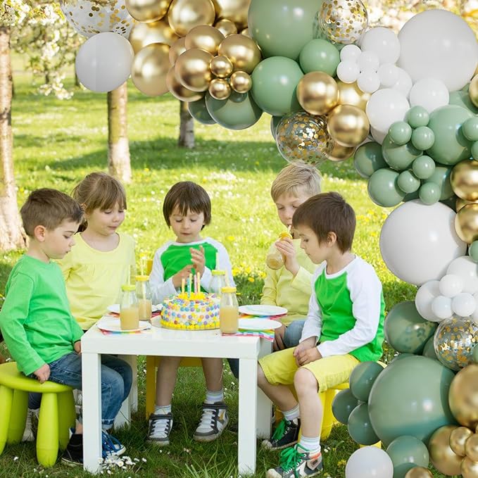 151pcs Sage Green Balloon Arch Kit Different Sizes 18 12 10 5 Inch Sage Green balloons White Gold Latex Balloons for Birthday Baby Shower Gender Reveal Wedding Engagement Party Decorations