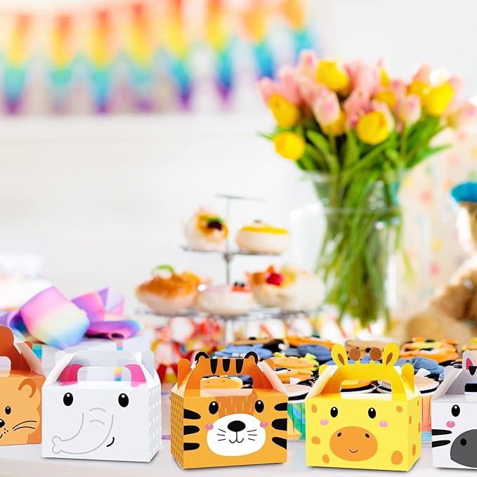 24 Pack Jungle Safari Animals Party Favor Boxes Zoo Animals Theme Happy Birthday Treat Boxes Party Decorations Bags Candy Goodies Gift Boxes for Kids Party Supplies 6 x 3 x 3.5 Inches