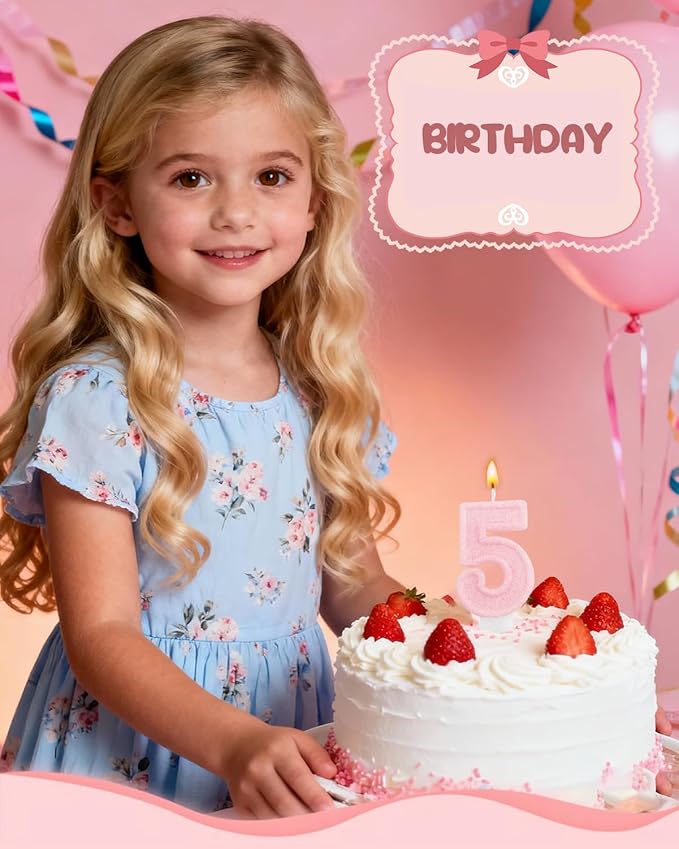 Birthday Candles for Cake, Pink Number Candles, Cake Candles with Greeting Card for Birthday Party Wedding Anniversary Celebrations (Bright Pink 5 Candle)