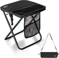 CAMDOOR Portable Collapsible Stool, 16″Folding Stool with 3 Side Pockets and Shoulder Strap, Extra Large Camping Chair Supports 400 lbs, Ultralight Portable Seat for Outdoor, Hiking, Fishing