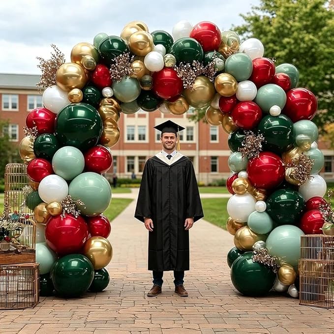 Soccer Balloon Arch Kit, Double Stuffed Dark Green Red Pearl White Gold Balloons Emerald Green Burgundy Balloon Garland for Boys Soccers Football Sports Theme Birthday Graduation Party Decorations