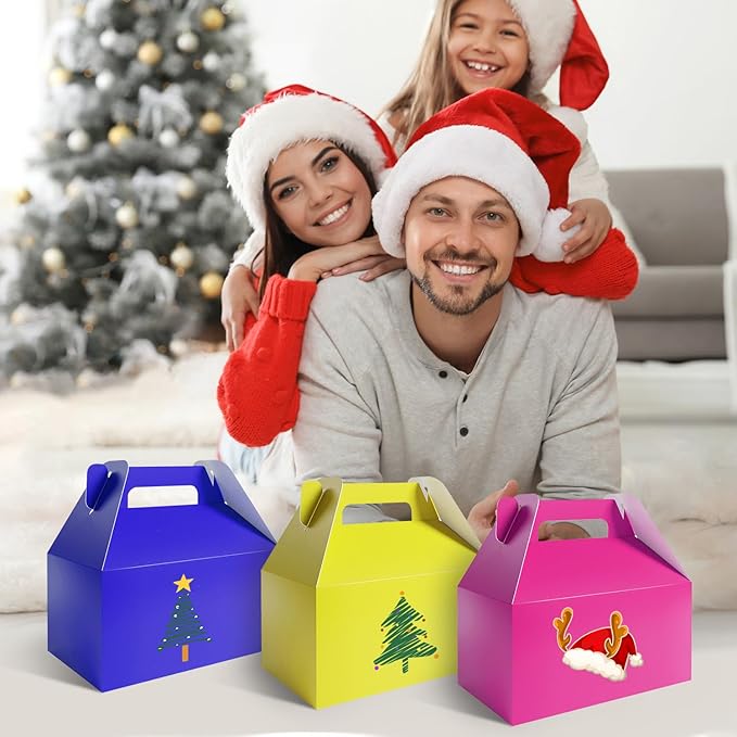 XAGLVV 24 Pack Dark Blue Paper Gable Boxes,6.2 Inch Candy Boxes with Handle, Snack Party Favor& Gift Cookie bags for kids Birthday,Wedding, Baby Shower, Graduation.