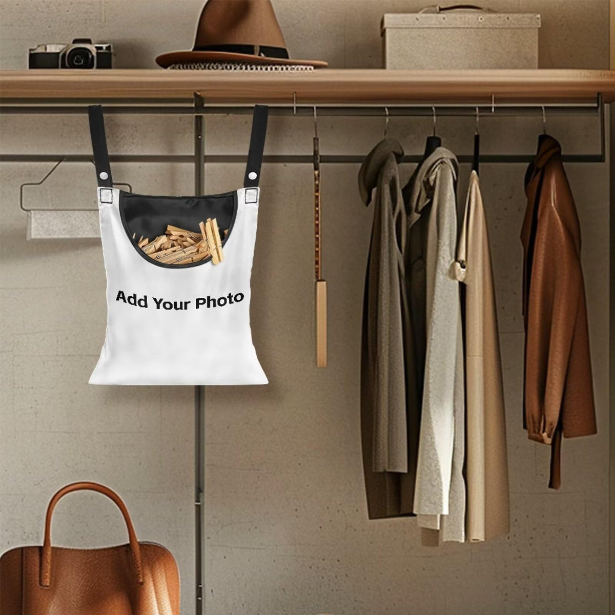 Custom Clothespin Bag Add Your Photo & Pet Photo Design with Picture Text Photo Custom Clothespin Storage with Hanger Hook Custom Clothespin Bag with Large Opening