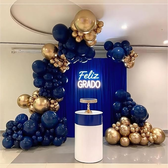 Blue and Gold Balloon Arch Kit, ADOINBY 144Pcs Navy Blue Metallic Gold Latex Balloon Garland kit, 18 12 10 5 Inch Different Size Balloons for Graduation Birthday Anniversary Party Decorations