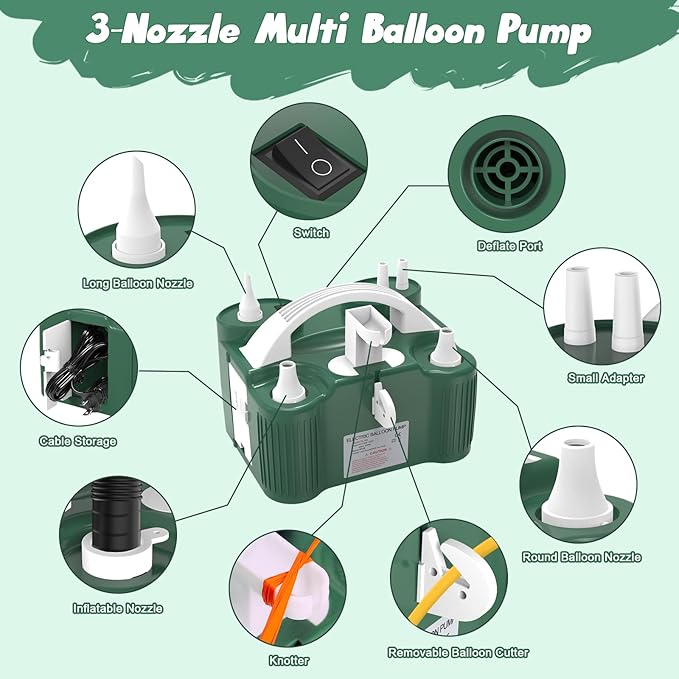 Balloon Pump Electric, Dual Motor Balloon Blower Machine for Latex Foil 260Q Long Balloons, Air Pump Inflator Machine for Balloons, Pool Float, Vacuum Bags