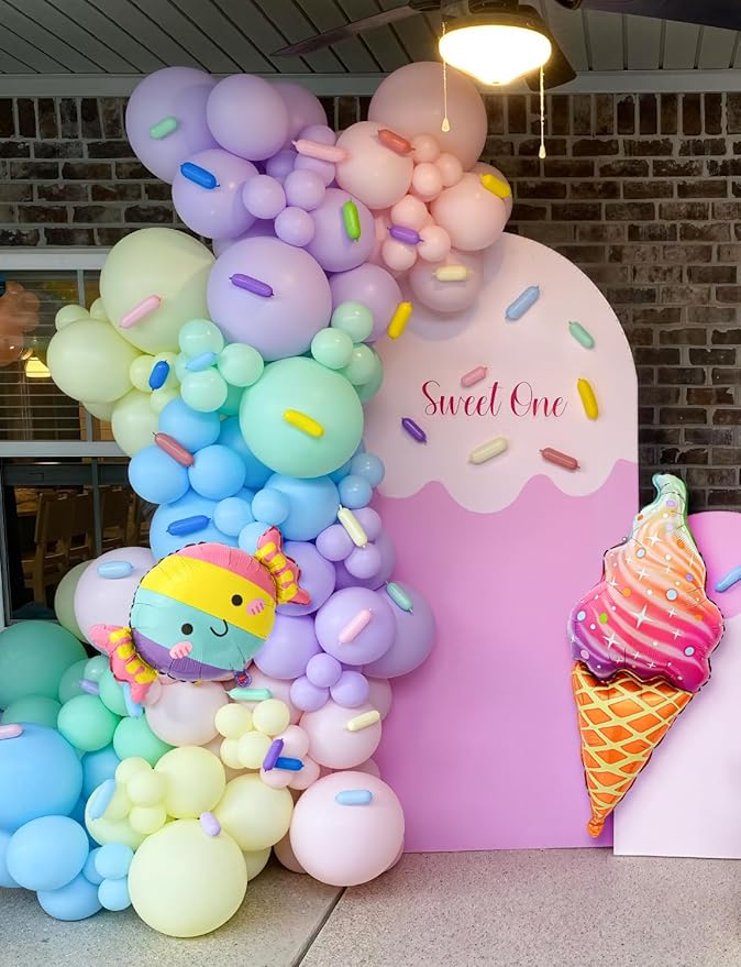 Pastel Balloon Arch Garland Kit - Ice Cream Balloon Arch Pastel Rainbow Balloons, Candy Ice Cream Foil Balloons for Birthday Baby Shower Party Decorations, Photo Backdrop