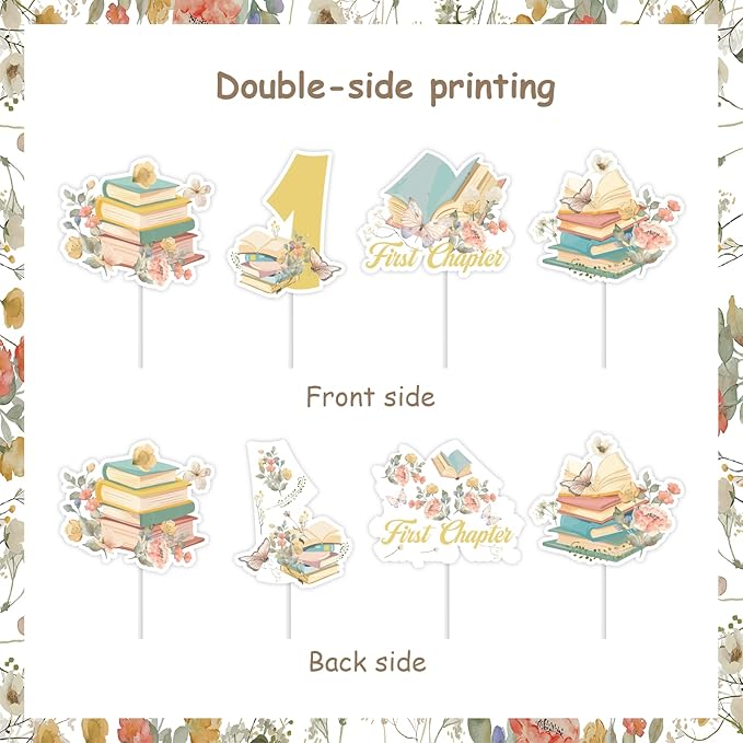 Cheereveal 24Pcs Storybook Cupcake Toppers, Storybook 1st Birthday Cupcake Picks, First Chapter Book Club Themed 1st Bday Baby Shower Decorations Supplies