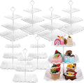 Chunful 8 Pack 3 Tier Cupcake Stand Bulk Square Tiered Dessert Stand Holder Wave Edge Thick Plastic Serving Tray Dessert Table Display Set Tea Cake Holder for Wedding Birthday Party (White)