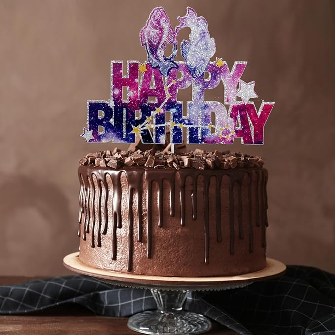 Constellation Pisces Happy Birthday Cake Topper - Galaxy Star Pisces Themed Birthday Party Cake Topper - Constellation Pisces Cake Decoration For Boys Girls