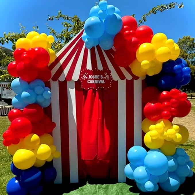 HILAVO Carnival Circus Balloon Kit, 60PCS 12 Inches Red Yellow Blue Balloons Carnival Helium Balloons with Confetti Latex Balloon for Kids Boys Baby Shower Birthday Party Decoration Supplies