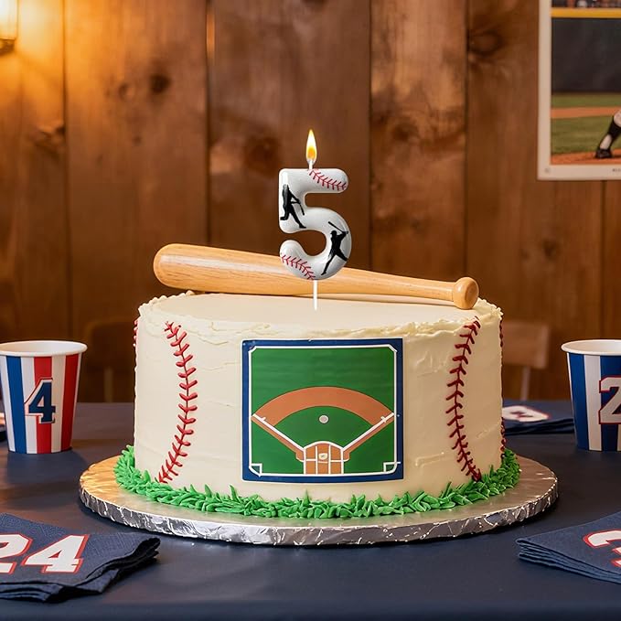 Baseball Birthday Number Candle, Number 5 Candles for Cake Topper, Ideal Birthday Parties Cake Decor, Wedding Anniversary and Other Celebrations (Candle 5)