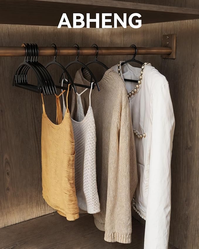 ABHENG 30 Pack Clothes Hangers, Non Slip Heavy Duty Plastic Hangers, Space Saving All-in-One Garment Hangers for Dresses Suits Jeans Knits, Hold Up to 11 LB Dry & Wet, 16.4" x 8.3", Black, UAPY0830B