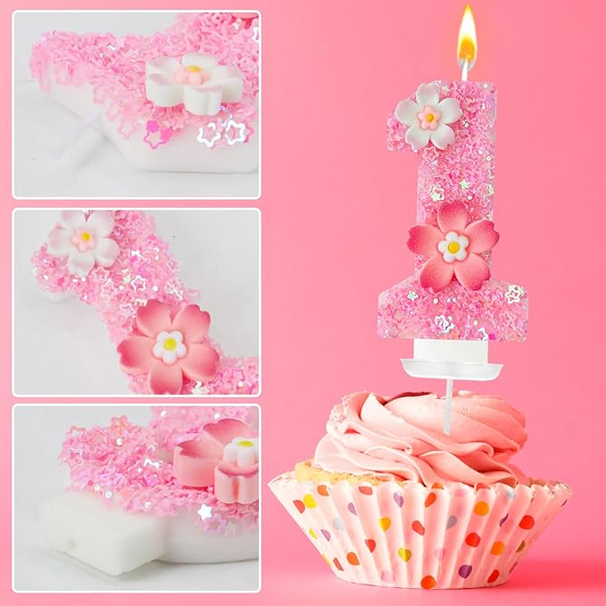 Pink Flower Birthday Candle,Number Birthday Candles for Cake, Ideal Birthday Parties Cake Decor, Wedding Anniversary and Other Celebrations (Number 11, Pink)