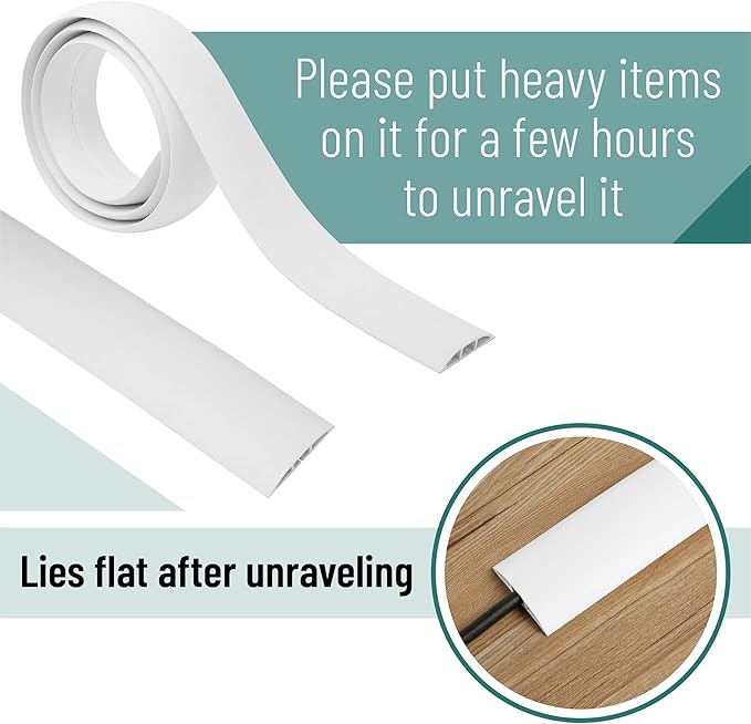 Bates- Floor Cord Cover, 6ft, Cable Cavity 0.6" (W) x 0.31" (H), Heavy Duty Wire Protector, PVC Extension Cords Hider, Protect Cords, Prevent Cable Trips, Cord Hider for Office, Home, Outdoor