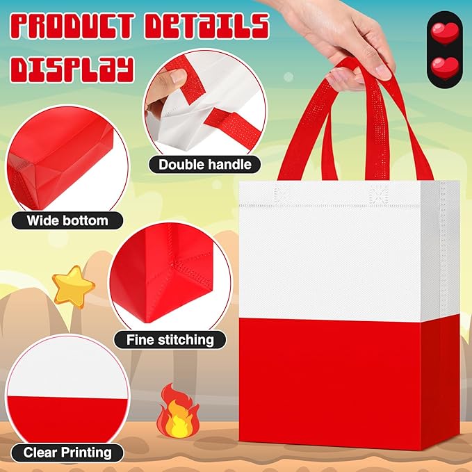 Locmeo 24 Pcs Party Favor Bags with Handles Reusable Non Woven Gift Bags for Girl Boy Birthday, 8 x 4 x 10 Inch