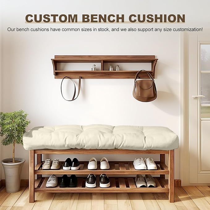 Bench Cushion 39 inches,Indoor/Outdoor Non-Slip Tufted Cushions, Premium Waterproof Linen, Soft Piano Sofa Cushions, High-Density Memory Foam(Light Beige-39x19x4in)