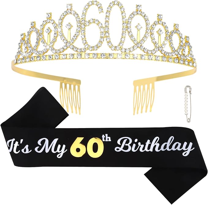 CAVETEE Gold Birthday Crown and Tiara for Women, Sash for Girls - Birthday Party Decoration